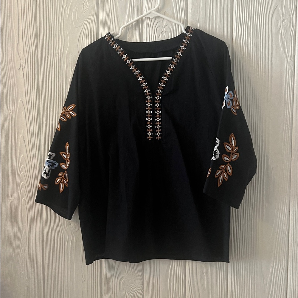 Black Embroidered Tunic Top